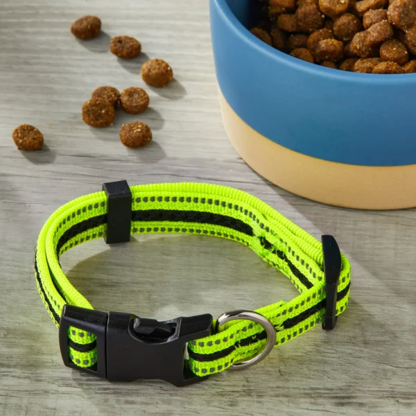 Reflective Adjustable Dog Collar, Neon Yellow & Black, Small - Image 2